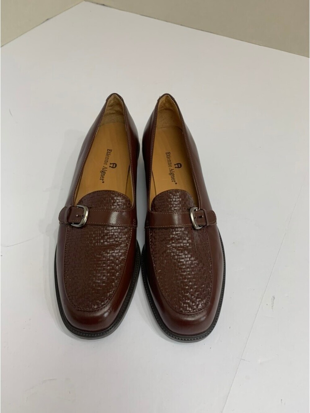 Etienne Aigner Dylan Women’s 8M Brown Leather Woven Loafers NEW